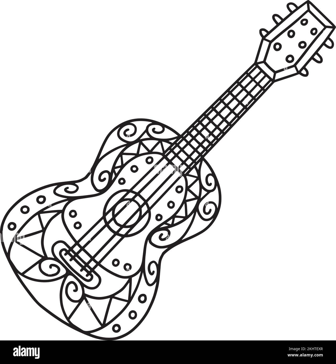 Cinco de Mayo Guitare mexicaine coloration isolée Illustration de Vecteur