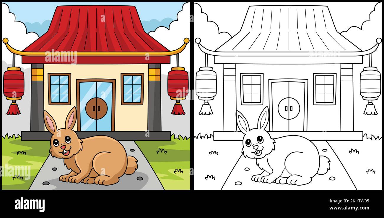 Lapin devant l'illustration du temple chinois Illustration de Vecteur