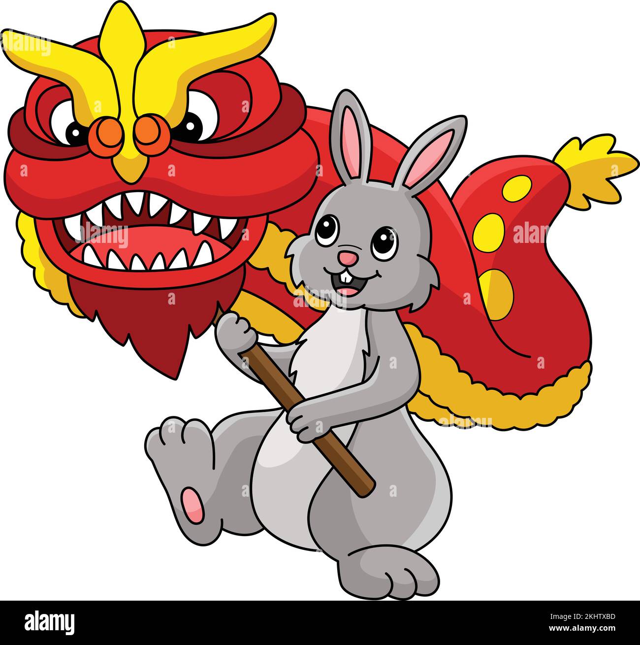 Dessin animé de couleur lapin Dragon Dancing Cartoon Illustration de Vecteur