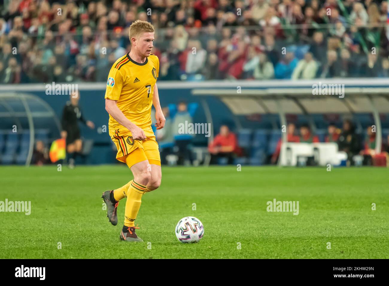 Saint-Pétersbourg, Russie – 16 novembre 2019. Kevin de Bruyne, milieu de terrain de l'équipe nationale belge de football, lors du match de qualification Euro 2020 de l'UEFA Russ Banque D'Images