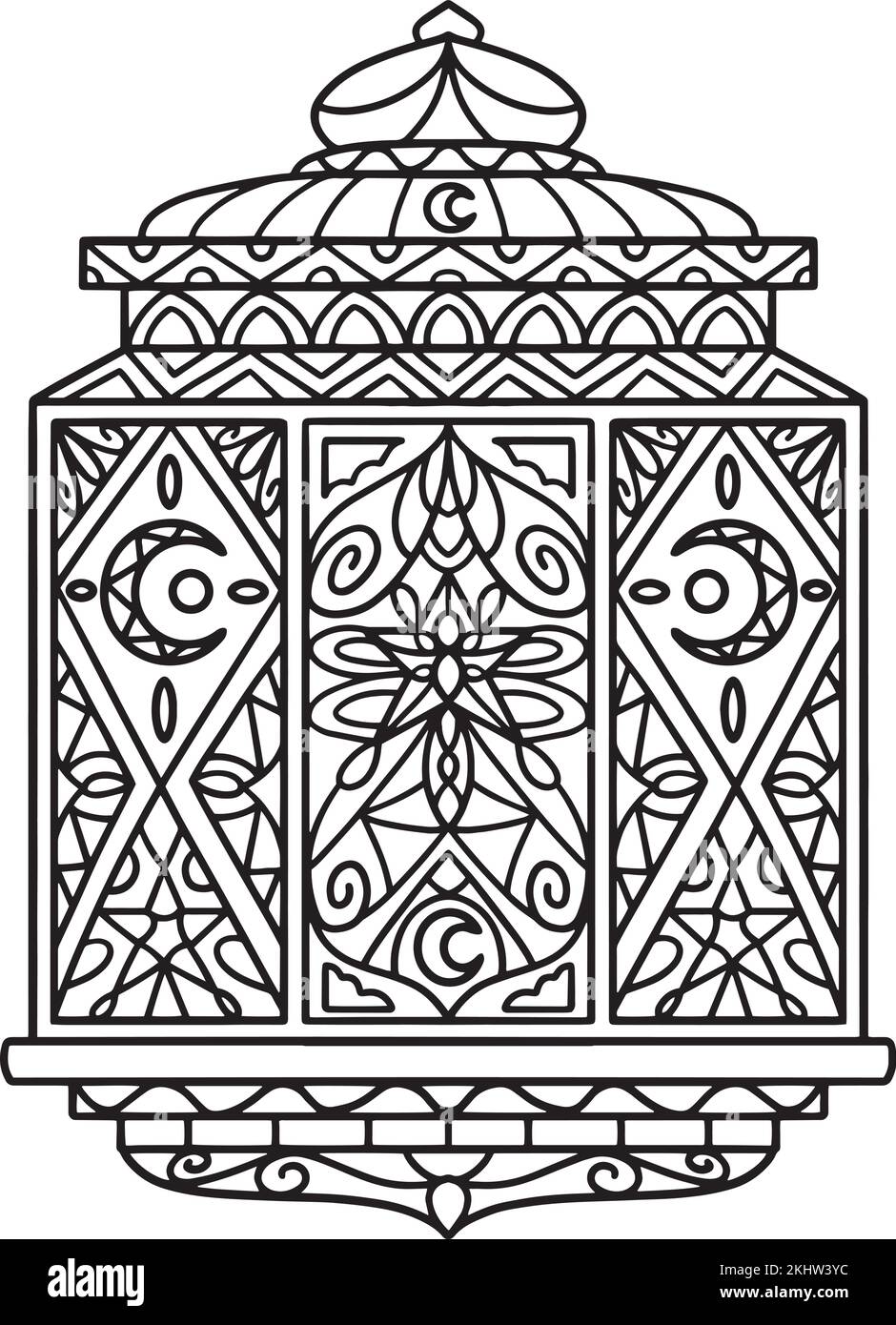 Page de coloriage isolée Mandala lanterne de Ramadan Illustration de Vecteur