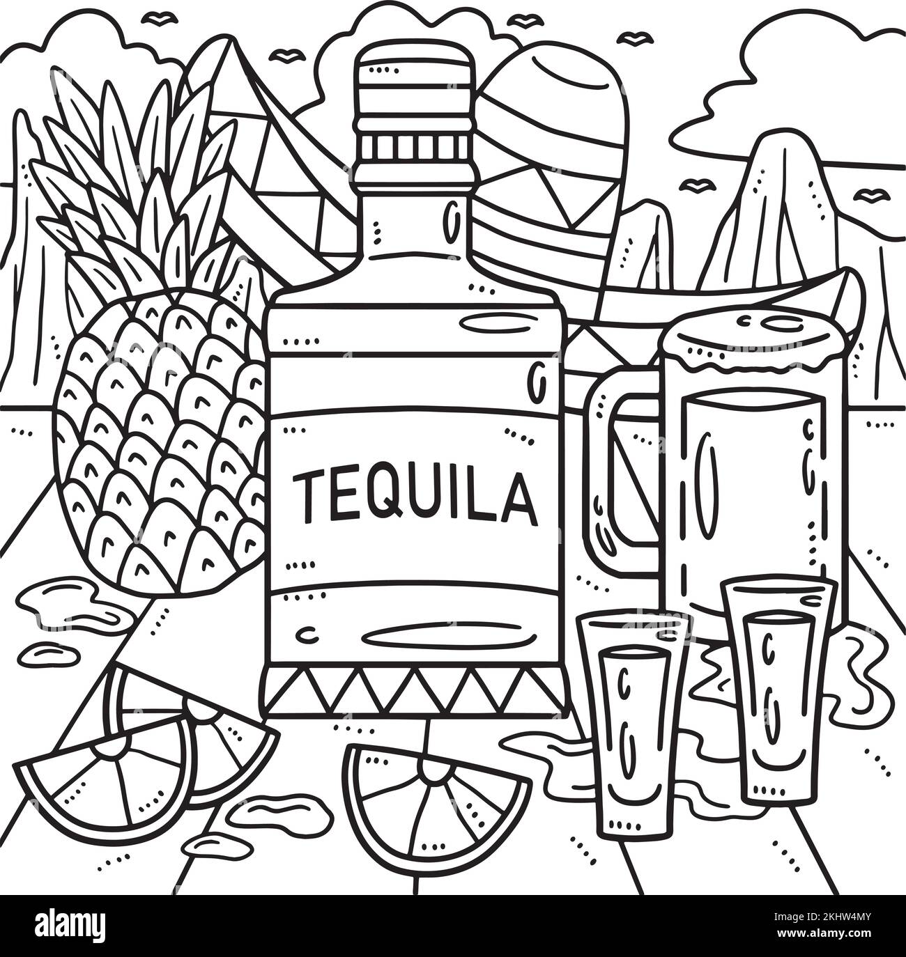 Page de coloriage des boissons mexicaines de Cinco de Mayo Illustration de Vecteur