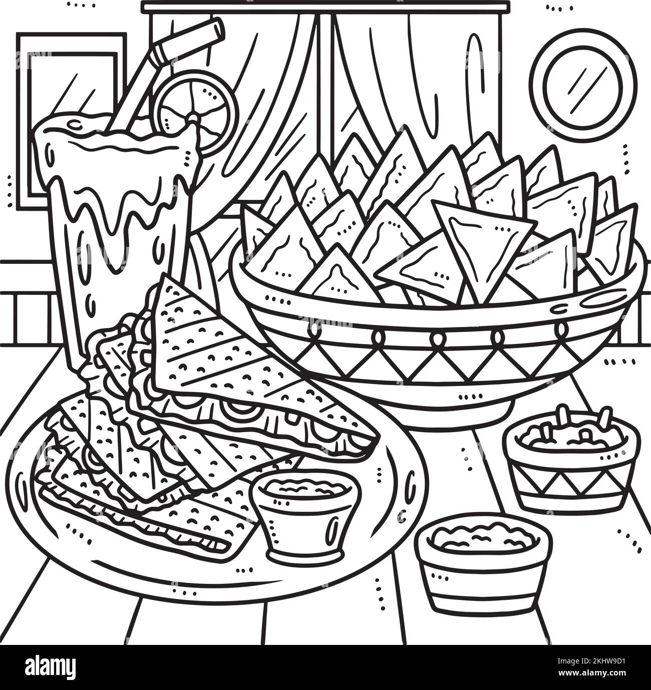 Page de coloriage de Cinco de Mayo Quesadilla Nachos Illustration de Vecteur Page de coloriage de Cinco de Mayo Quesadilla Nachos Illustration de Vecteur