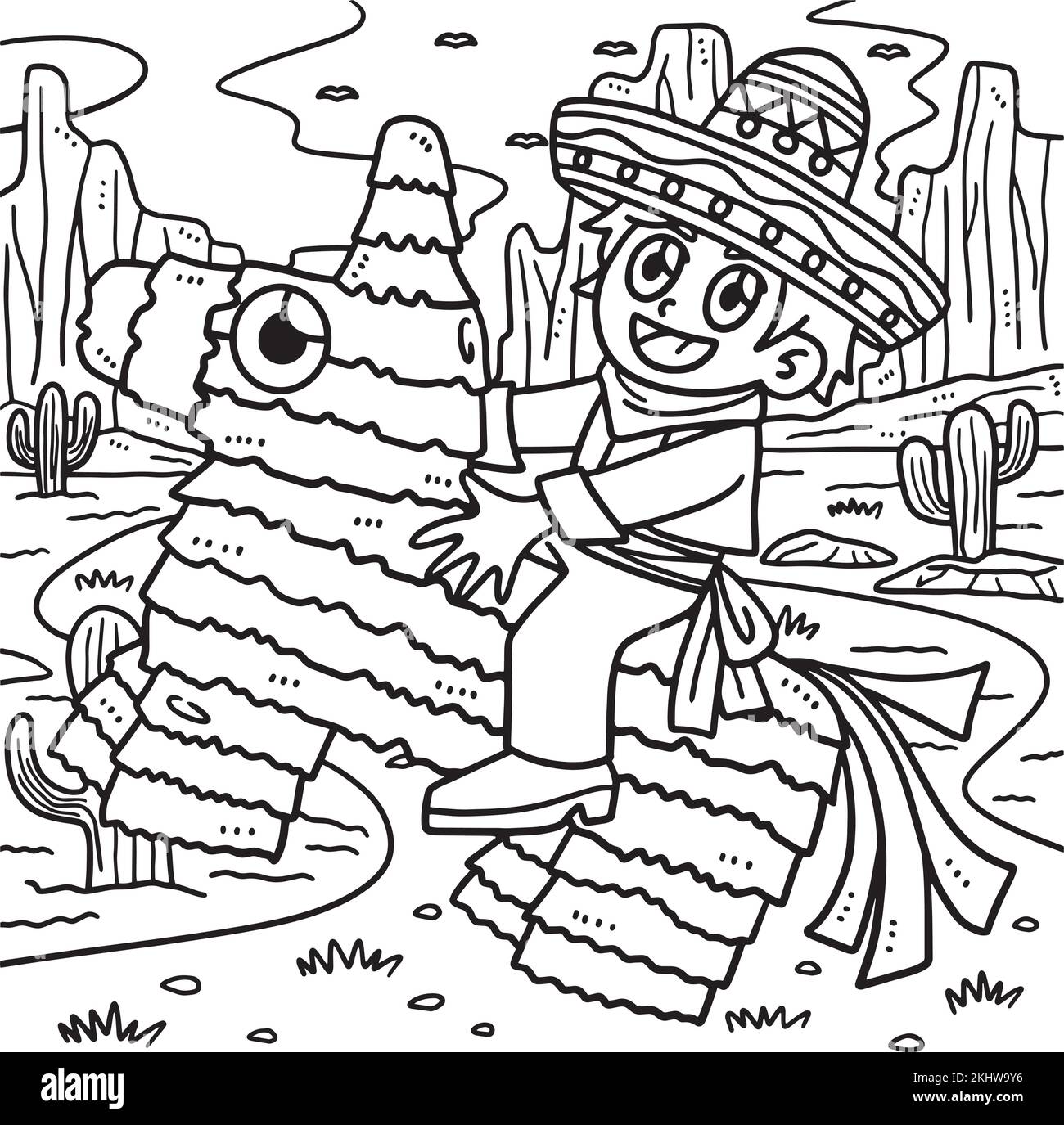 Page de coloriage de Pinata d'équitation enfant de Cinco de Mayo Illustration de Vecteur