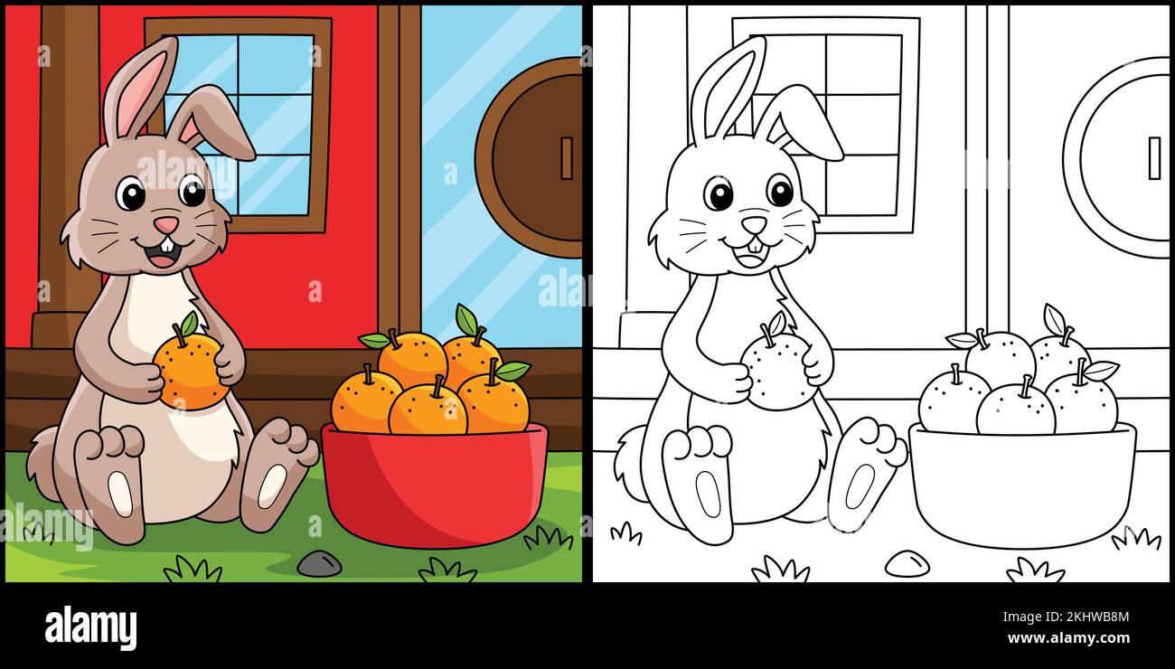 Illustration de la page de coloration de mandarine de retenue de lapin Illustration de Vecteur