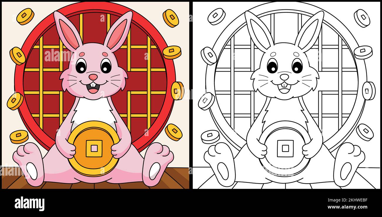 Illustration de la page de coloration de pièce de retenue de lapin Illustration de Vecteur