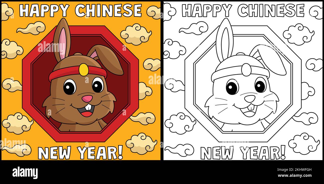Illustration de la page de coloriage du nouvel an chinois heureux Illustration de Vecteur