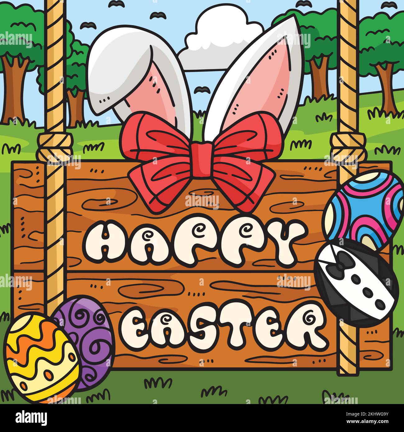 Illustration du dessin animé coloré de joyeuses Pâques Illustration de Vecteur
