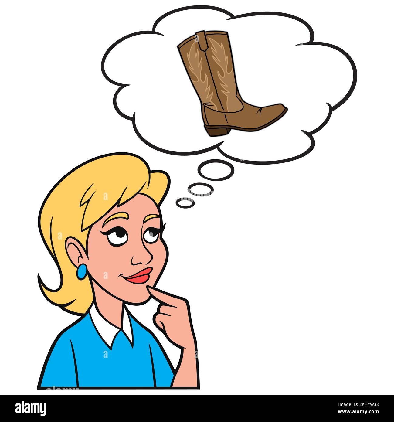 Fille pensant à Cowboy Boots - Une illustration de dessin animé d'une fille pensant à l'achat d'une paire de Cowboy Boots. Illustration de Vecteur