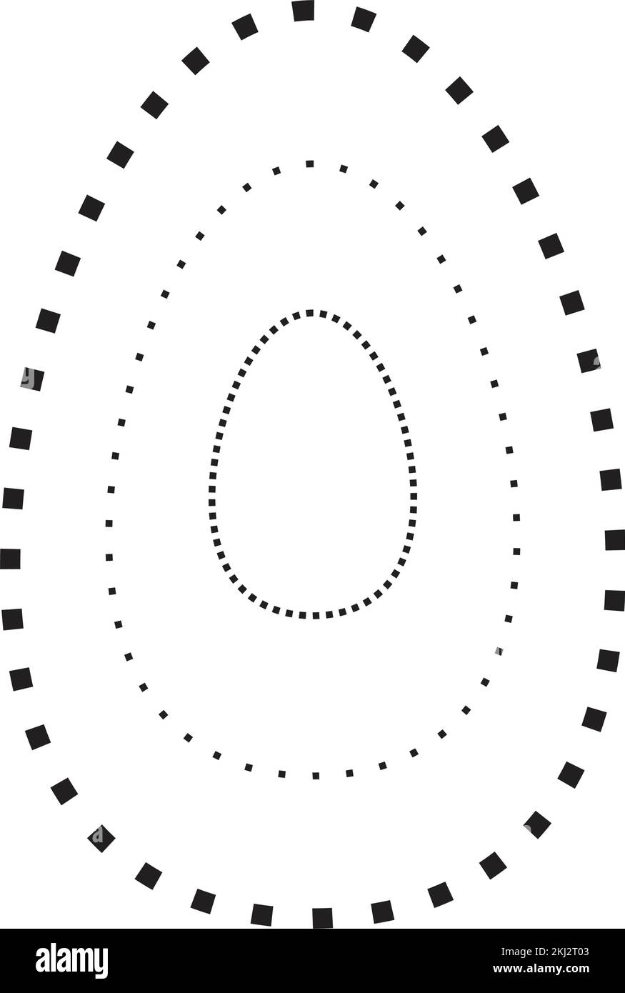 Traçage de forme ovale symbole, pointillé et pointillé élément de ligne brisée pour les enfants d'âge préscolaire, maternelle et Montessori préécrivant, dessinant et coupant prat Illustration de Vecteur