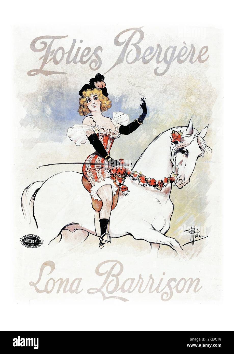 Folies-Bergère. Lona Barrison sur un cheval blanc - affiche ancienne française de Guillaume, Albert (1873-1942) Banque D'Images