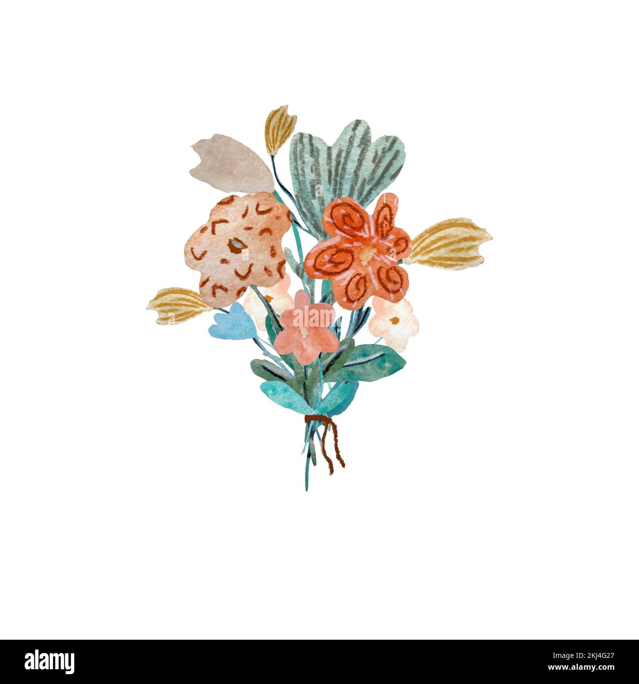 Bouquet fleur texture esquisse colorée aquarelle Banque D'Images