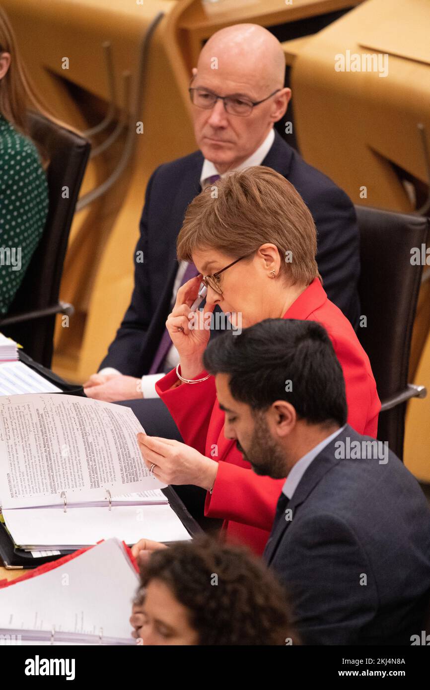 Édimbourg, Écosse, Royaume-Uni. 24th novembre 2022. PHOTO : séance hebdomadaire des premiers ministres questions au Parlement écossais le lendemain de la décision de la Cour suprême du Royaume-Uni selon laquelle Holyrood ne serait pas en mesure de déclencher un second référendum sur l'indépendance. Crédit: Colin D Fisher crédit: Colin Fisher/Alay Live News Banque D'Images