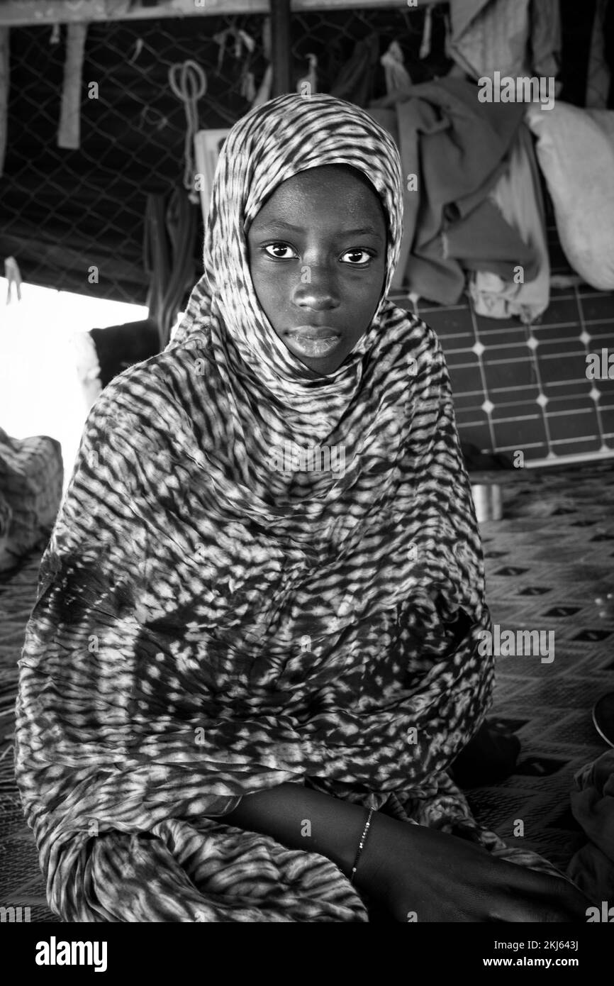 Mauritanie, sur la route de Tichitt, camp nomade, portrait Banque D'Images