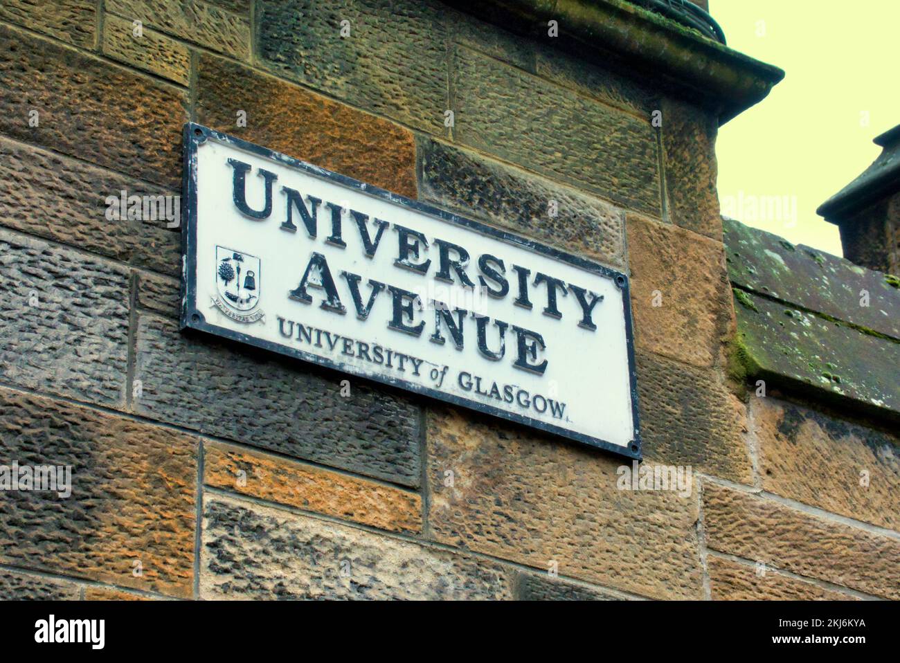 Panneau de l'université de Glasgow pour l'avenue de l'université Banque D'Images