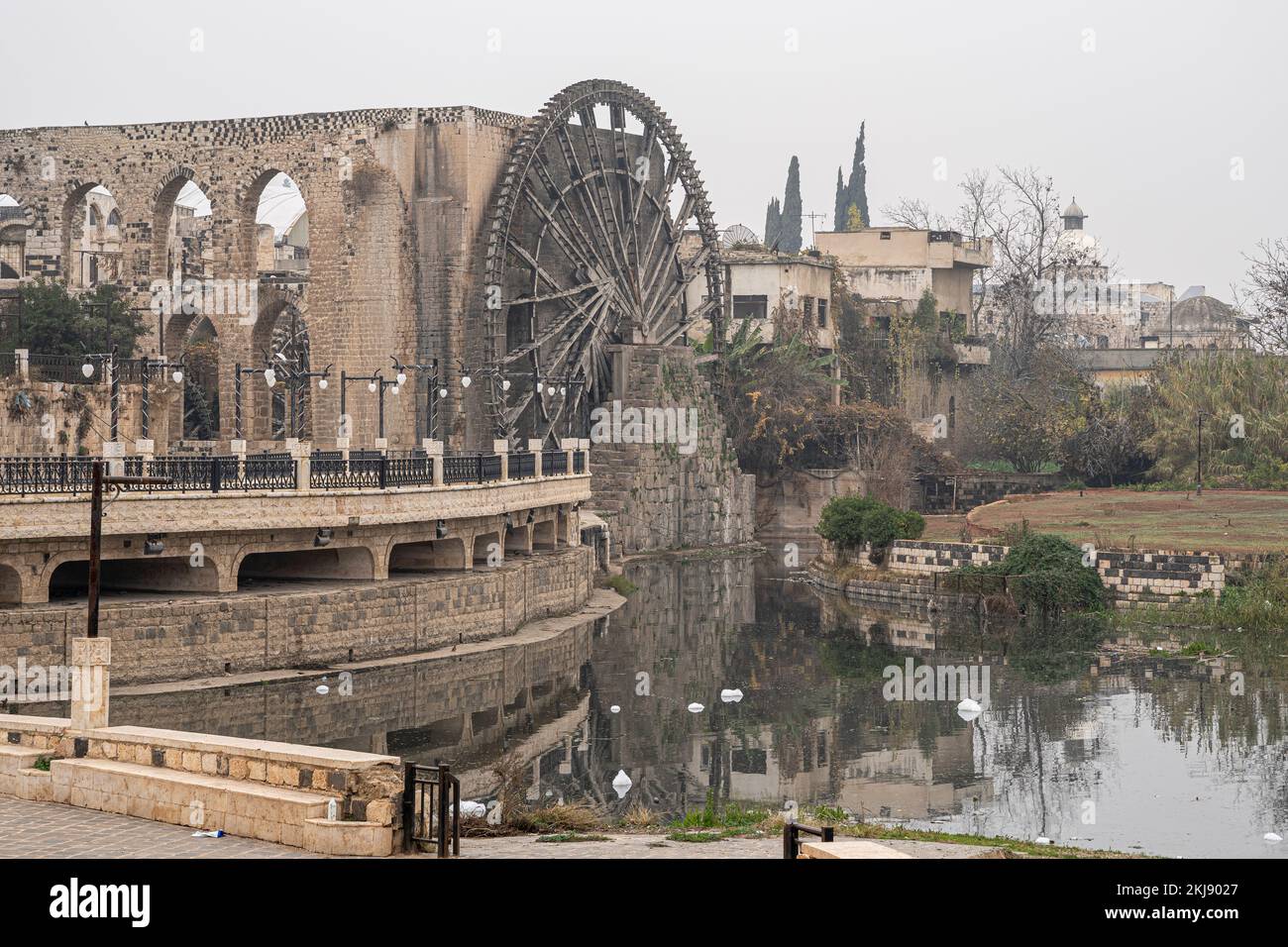 Magnifiques roues d'eau du passé, 'les Norias géants de Hama', Syrie Banque D'Images