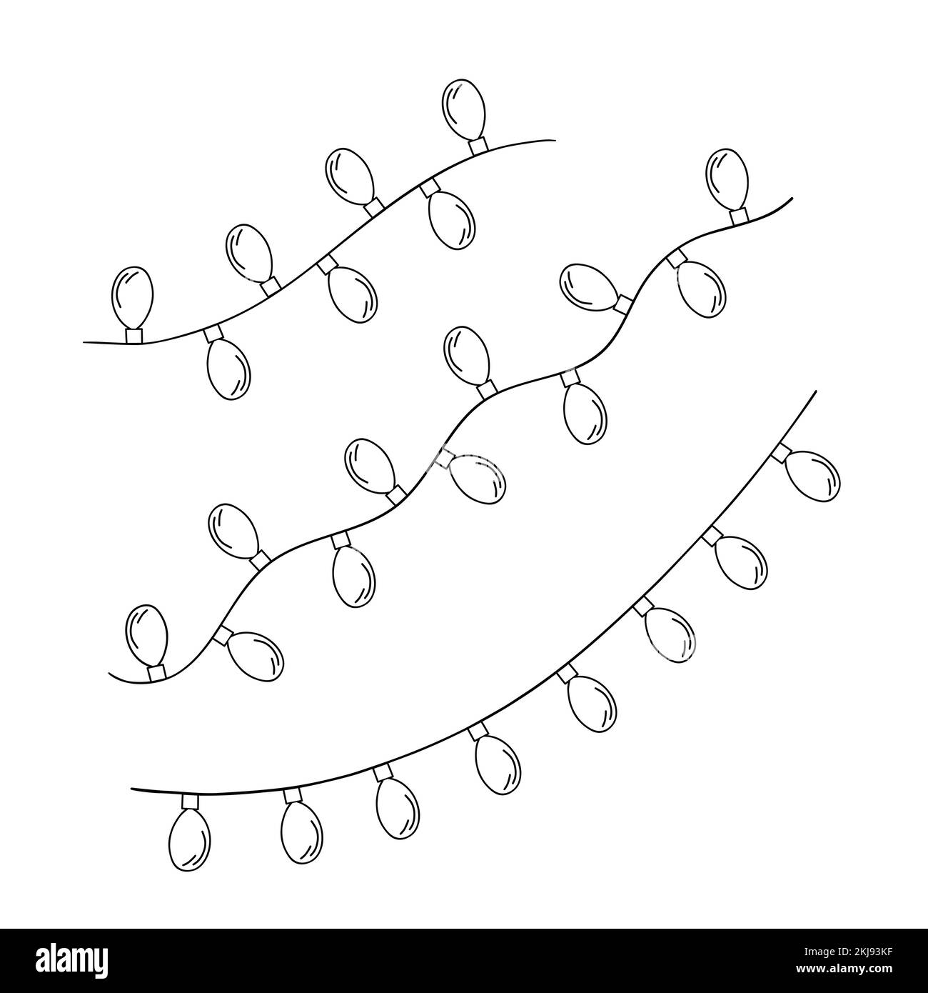 Lampe de Noël guirlande guirlande de guirlande de guirlandes simples douillette dessin vectoriel à la main, esquisse de l'image traditionnelle de la saison des fêtes pour les vacances d'hiver du nouvel an, motif des événements d'anniversaire Illustration de Vecteur