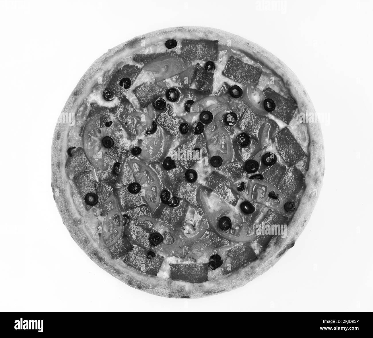 Livraison et cuisine italienne concept. Pizza avec pepperoni et tomates Banque D'Images