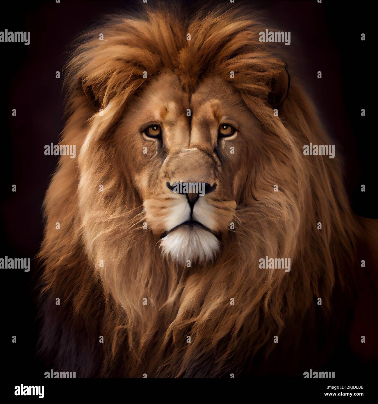 Illustration réaliste d'un lion en format portrait, détails exquis. Arrière-plan noir. 3d rendu. Banque D'Images