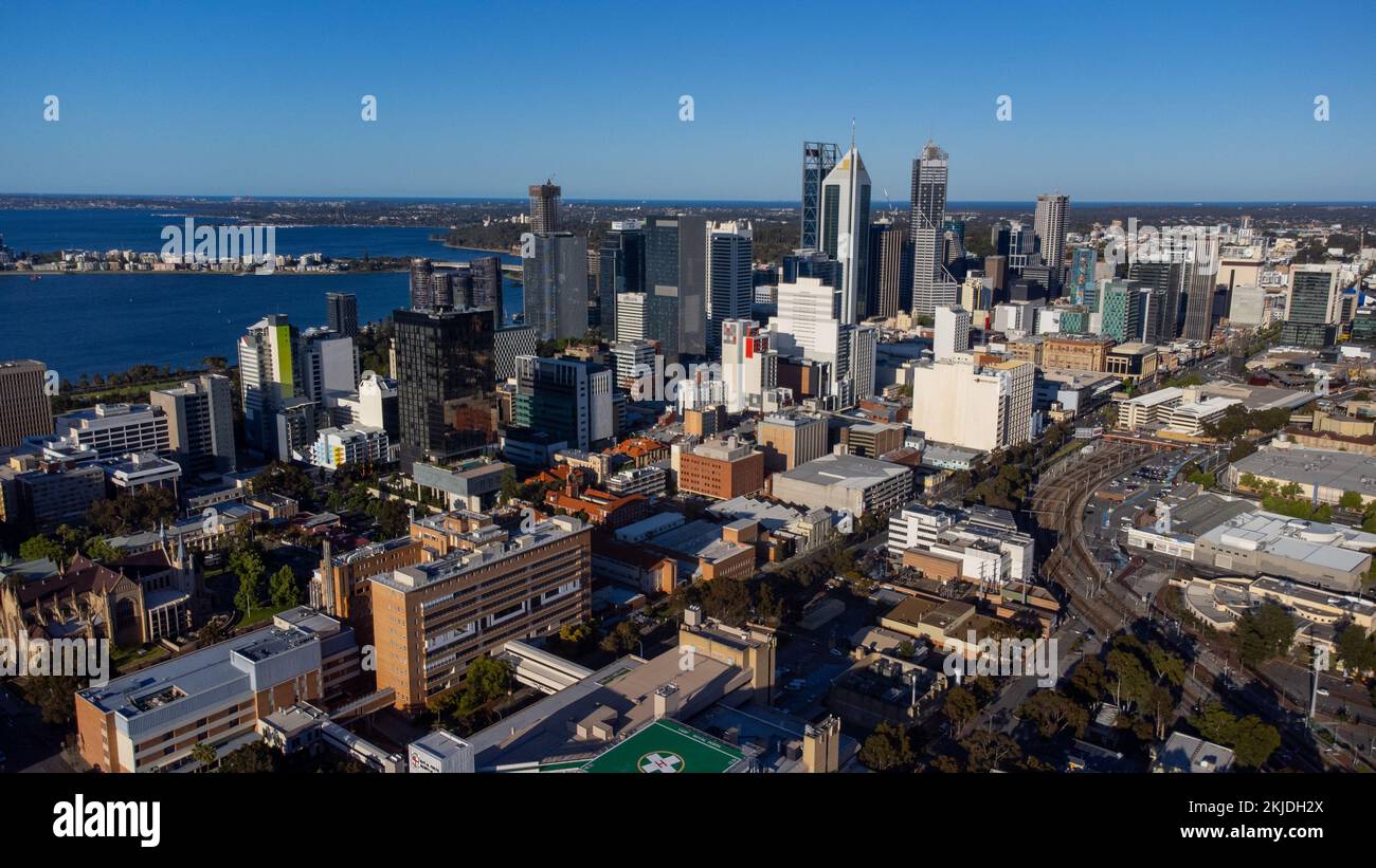 Vue aérienne du centre-ville de Perth, WA, Australie Banque D'Images