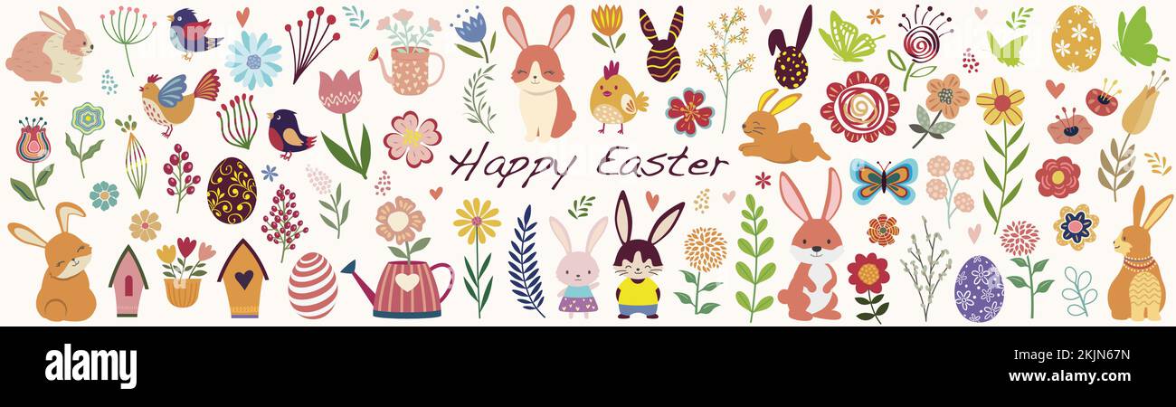 Easter Design Element Vector Illustration Set isolé sur Un fond Uni. Illustration de Vecteur