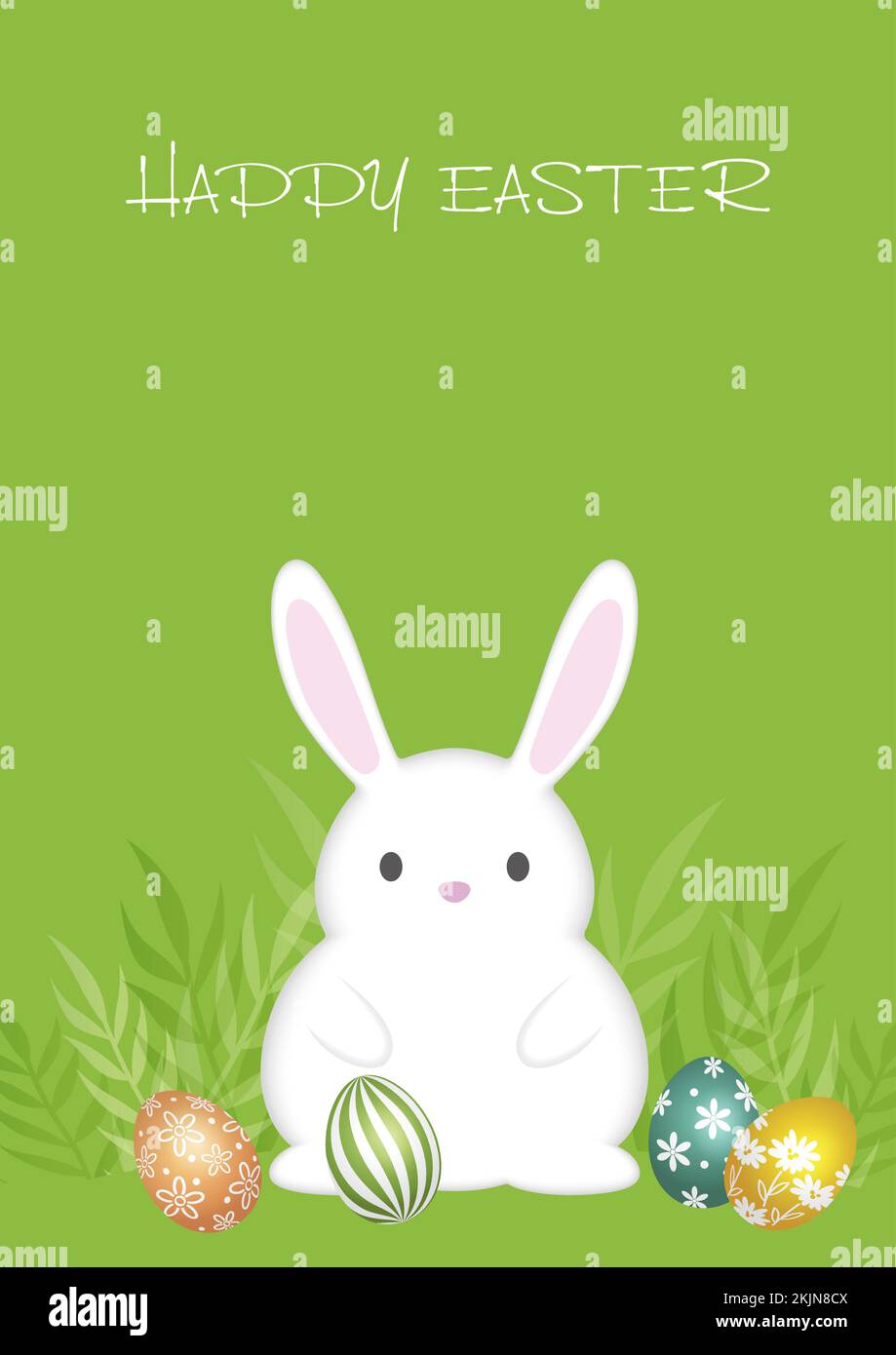 Illustration du vecteur de Pâques avec un lapin de Pâques, des œufs colorés et un espace de texte isolé sur Un fond vert. Illustration de Vecteur