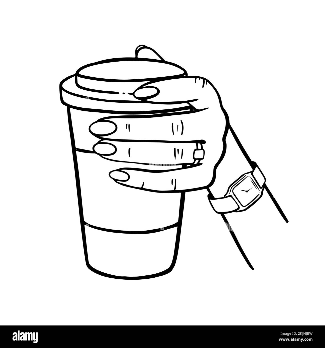 FILLE TENANT Une TASSE DE CAFÉ dessin main éléments dessin animé dessin animé Monochrome clip Art Vector ensemble d'illustrations pour l'impression Illustration de Vecteur