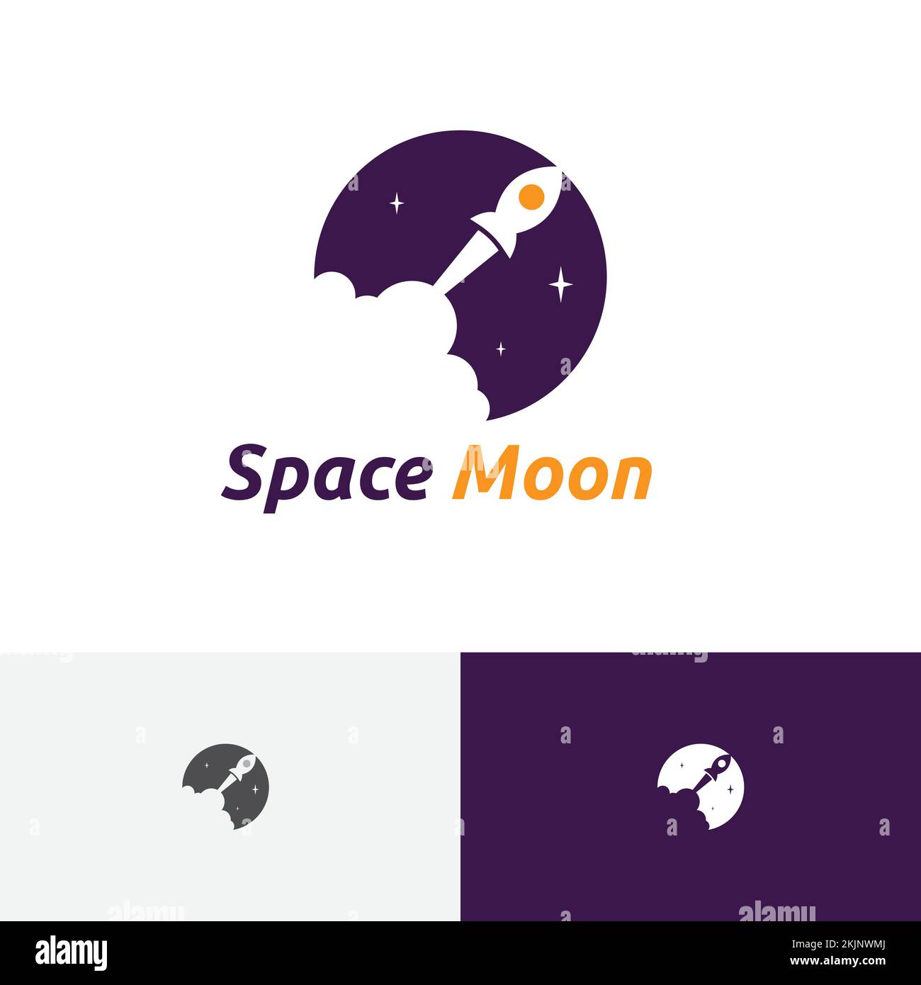 Lancement de Space Moon Rocket Explorez le logo Adventure Science Illustration de Vecteur