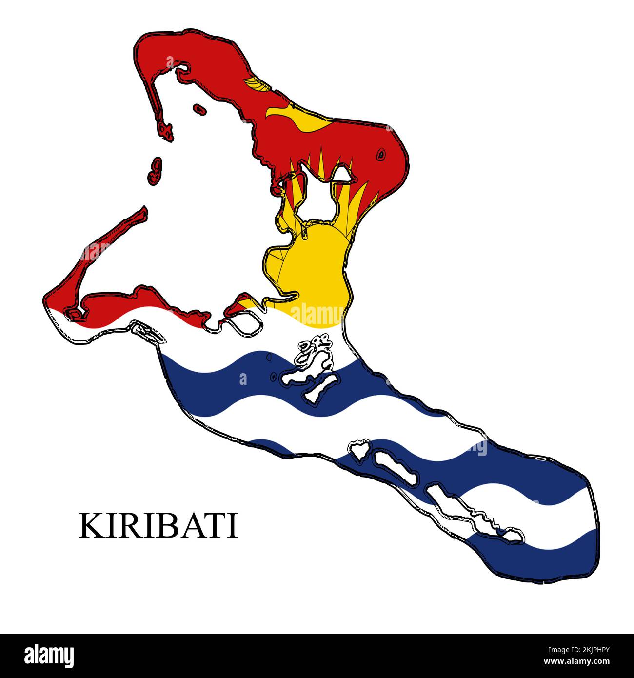 Illustration vectorielle de la carte de Kiribati. Économie mondiale. Pays célèbre. Océanie. Île polynésienne. Micronésien Illustration de Vecteur