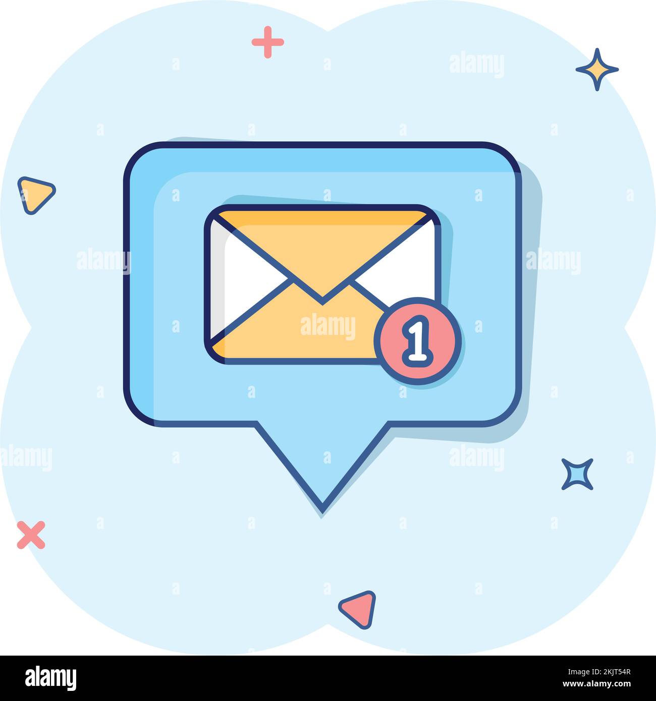 Nouvelle icône de messages entrants de style comique. Enveloppe avec illustration vectorielle de notification sur un arrière-plan isolé. Concept commercial de signature d'e-mail Illustration de Vecteur