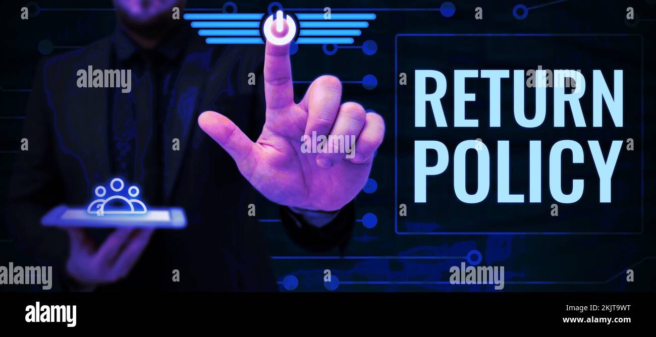 Texte de l'écriture Politique de retour. Remboursement de l'impôt sur le photo conceptuelle Termes et Conditions de vente au détail à l'achat Banque D'Images