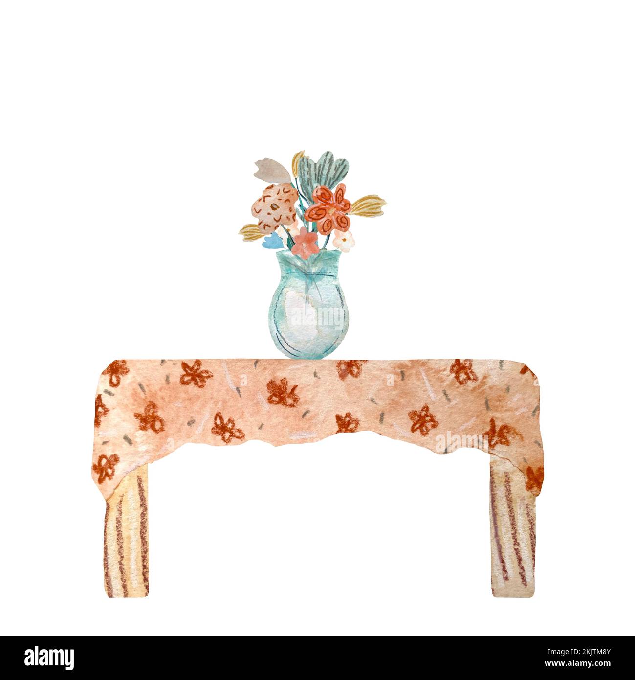Vase fleur bouquet table texturé une aquarelle Banque D'Images