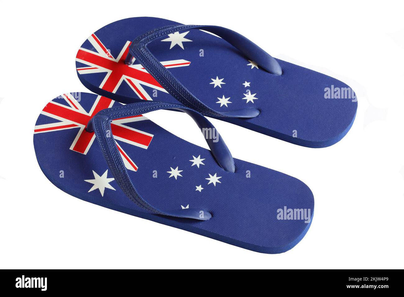 Strings drapeau australien (tongs) isolés sur blanc Banque D'Images