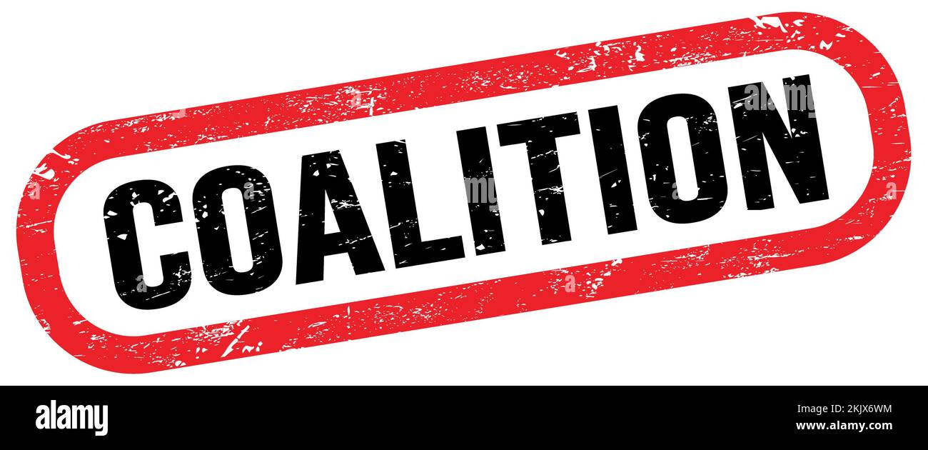 COALITION, texte sur le signe rouge-noir du rectangle. Banque D'Images