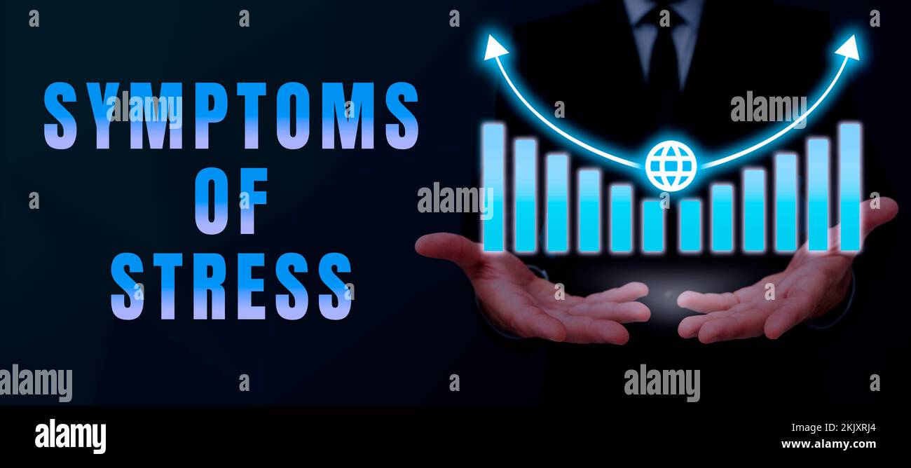 Texte montrant les symptômes d'inspiration du stress. Aperçu de l'entreprise servant de symptôme ou de signe, en particulier, de quelque chose de indésirable Banque D'Images