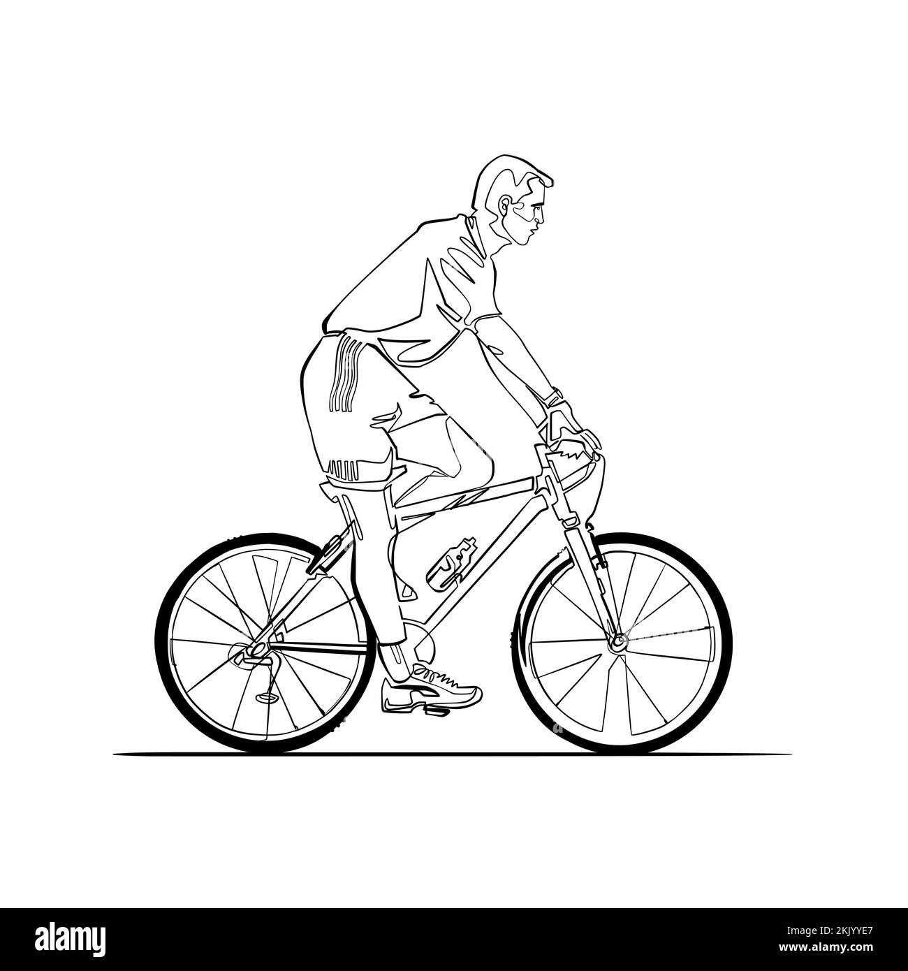 Homme à vélo, portrait vectoriel en ligne continue de cycliste Illustration de Vecteur