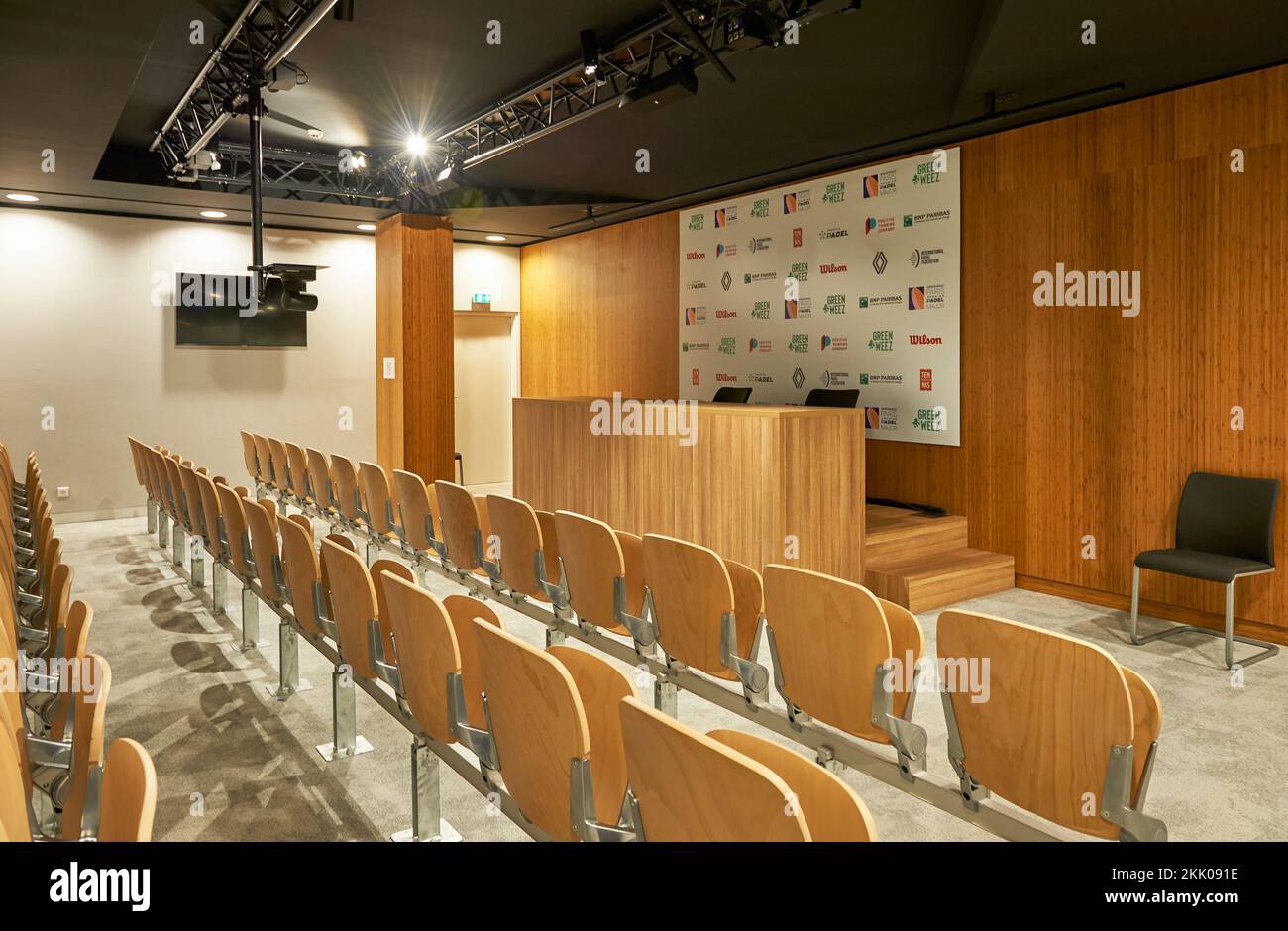 Salle de conférence de presse du complexe de tennis Roland Garros à Paris Banque D'Images