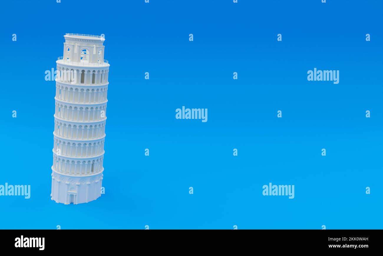 Un rendu en 3D de la Tour de Pise sur fond bleu Banque D'Images