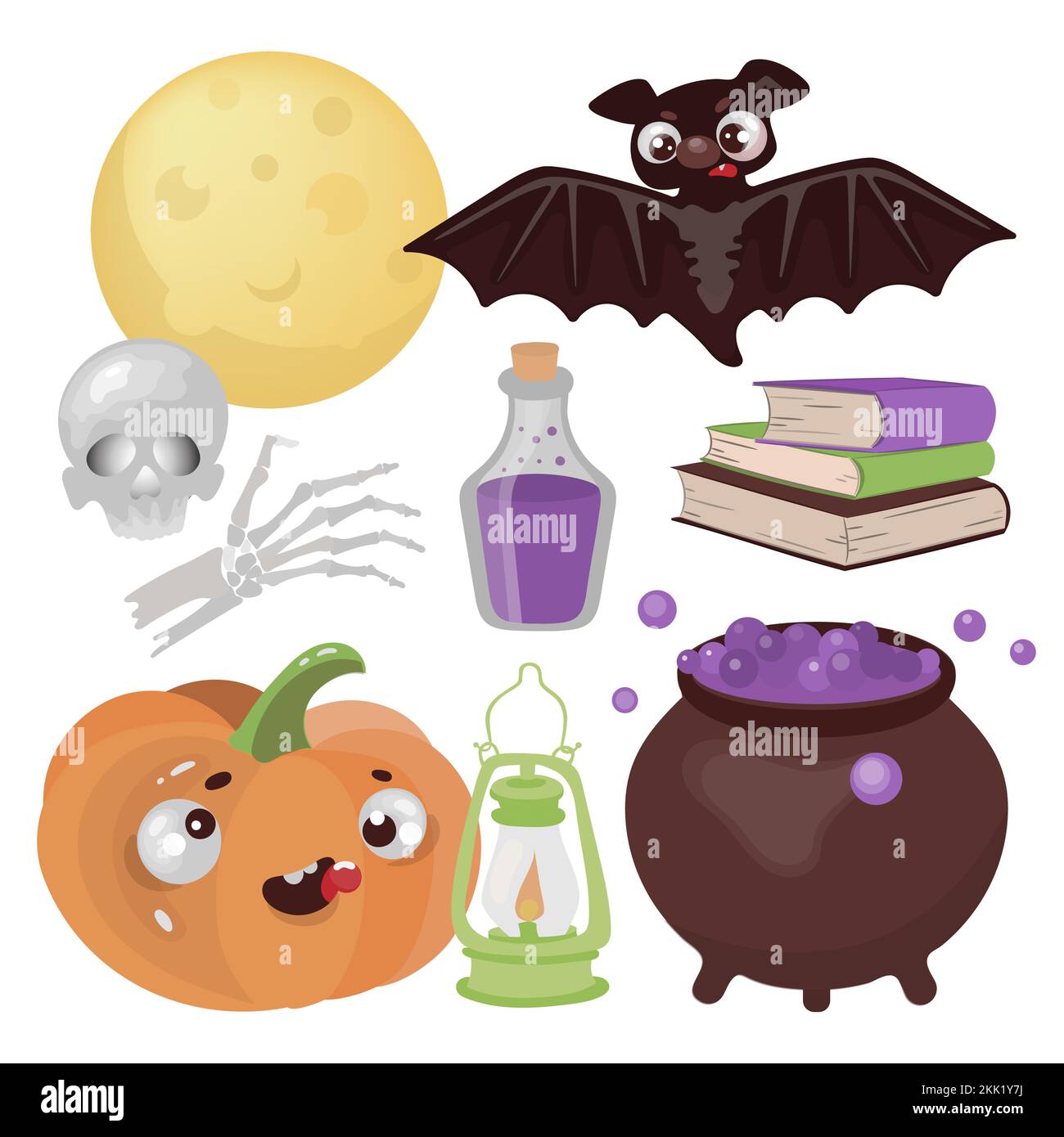 HALLOWEEN MAGIC main dessin à plat dessin dessin animé dessin animé dessin animé Art Wonderland Horror Holiday Vector Illustration ensemble pour impression Illustration de Vecteur
