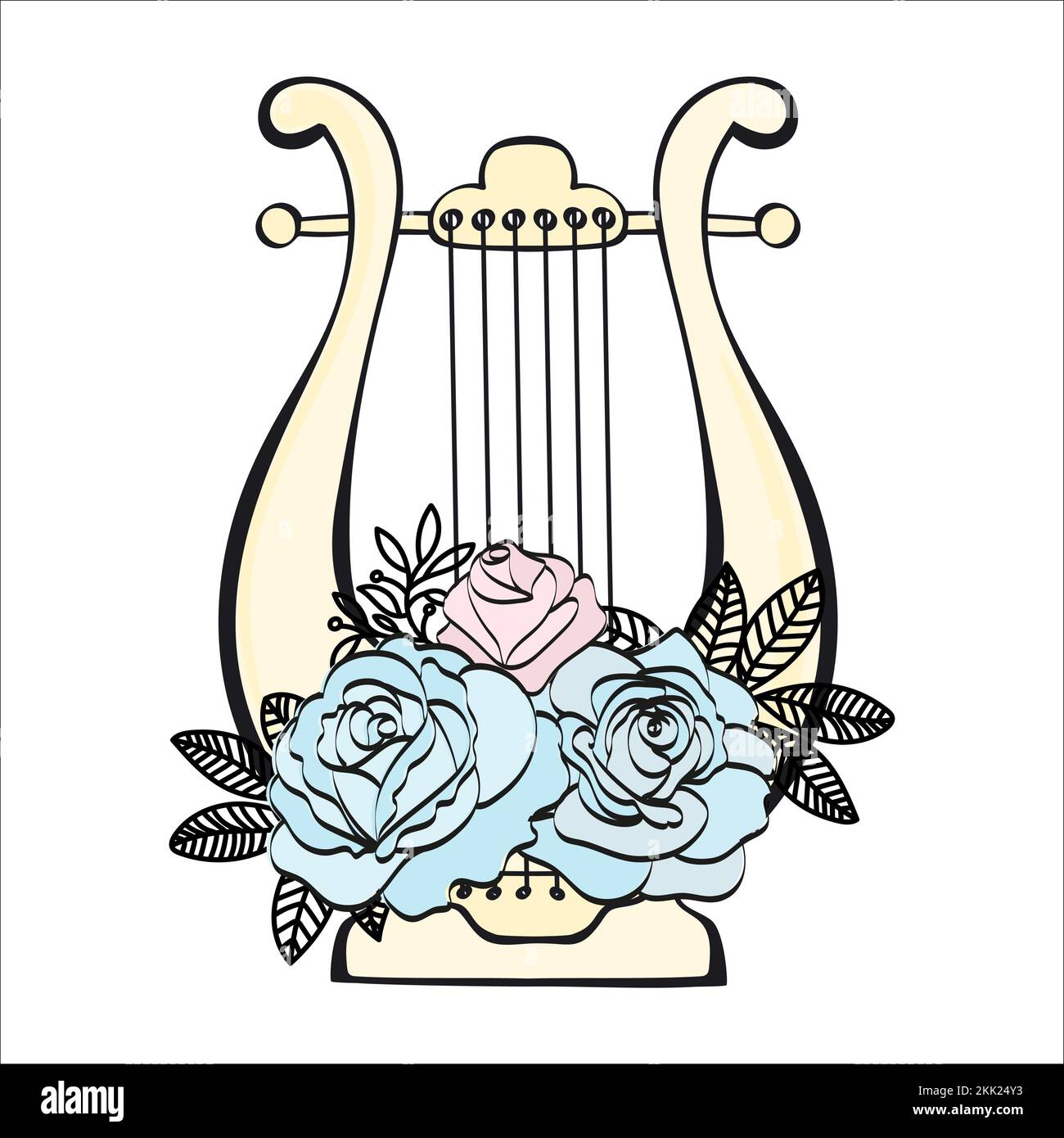 HARPE musical floral dessin de mariage clip Art Vector Illustration Set pour l'impression Illustration de Vecteur