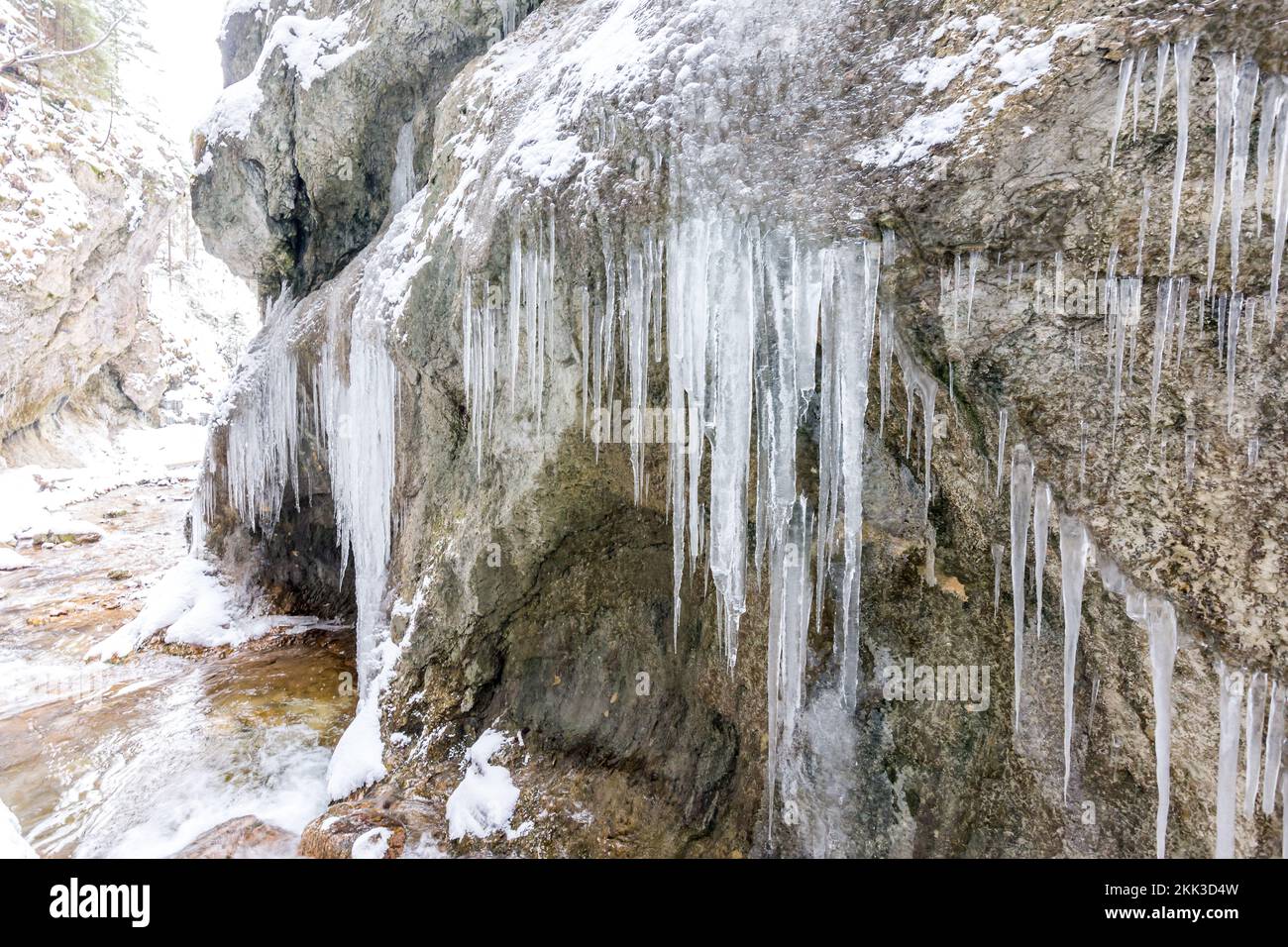 Parc national slovaque Mala Fatra, Janosikove diery, Terchova - parc extérieur en hiver, sentiers dans la neige, tourisme et randonnée. Banque D'Images