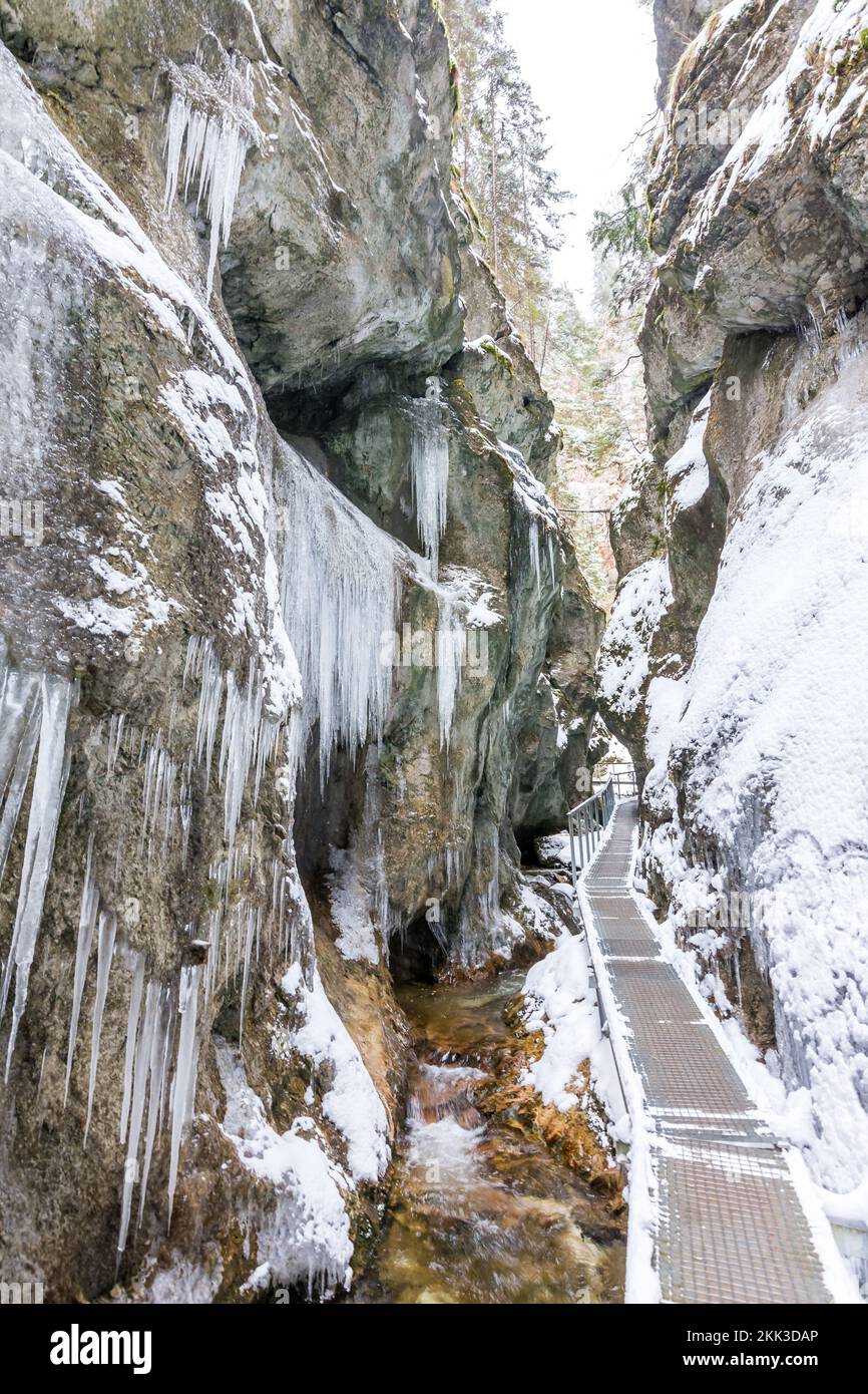 Parc national slovaque Mala Fatra, Janosikove diery, Terchova - parc extérieur en hiver, sentiers dans la neige, tourisme et randonnée. Banque D'Images