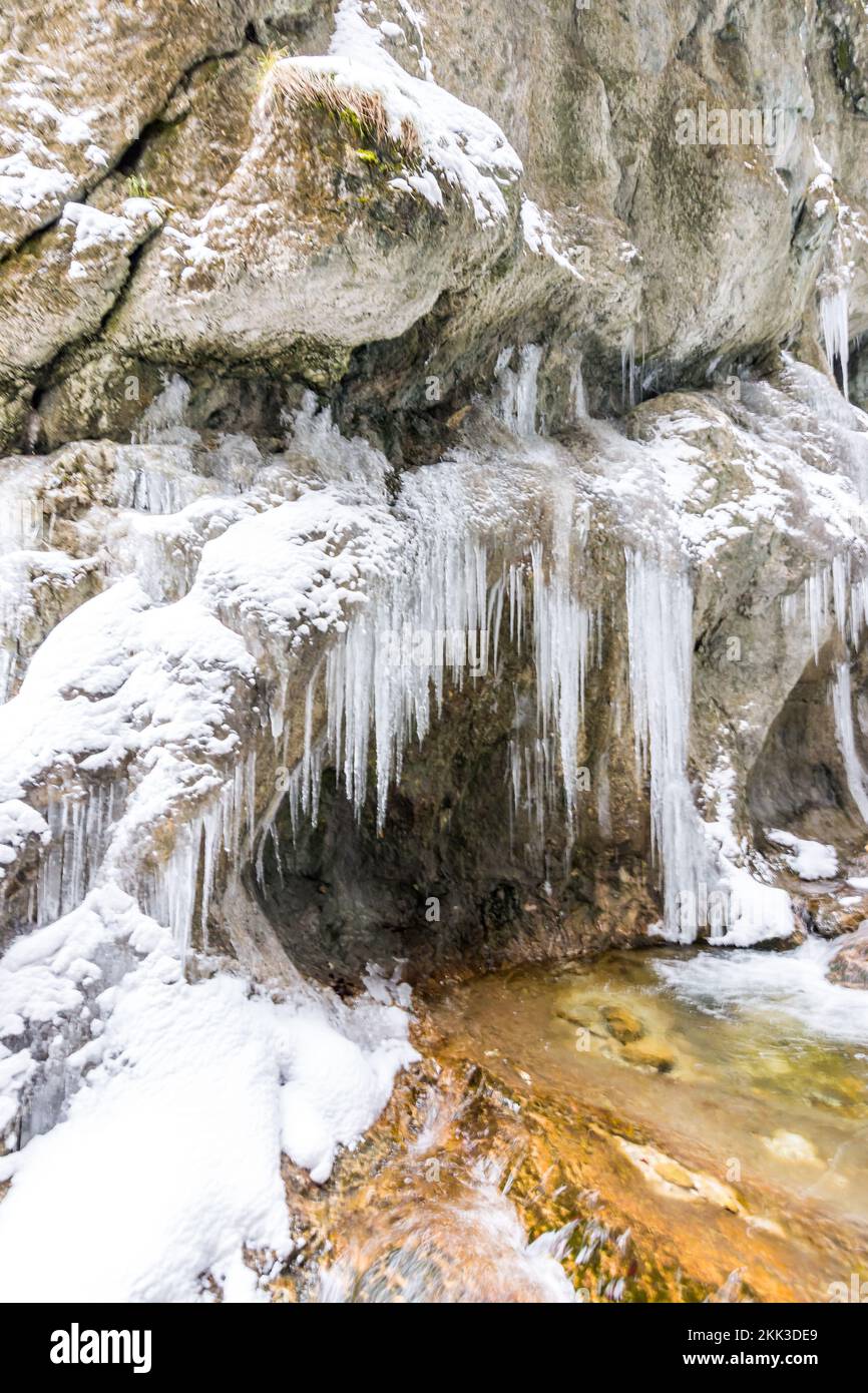 Parc national slovaque Mala Fatra, Janosikove diery, Terchova - parc extérieur en hiver, sentiers dans la neige, tourisme et randonnée. Banque D'Images