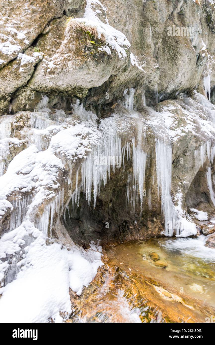 Parc national slovaque Mala Fatra, Janosikove diery, Terchova - parc extérieur en hiver, sentiers dans la neige, tourisme et randonnée. Banque D'Images