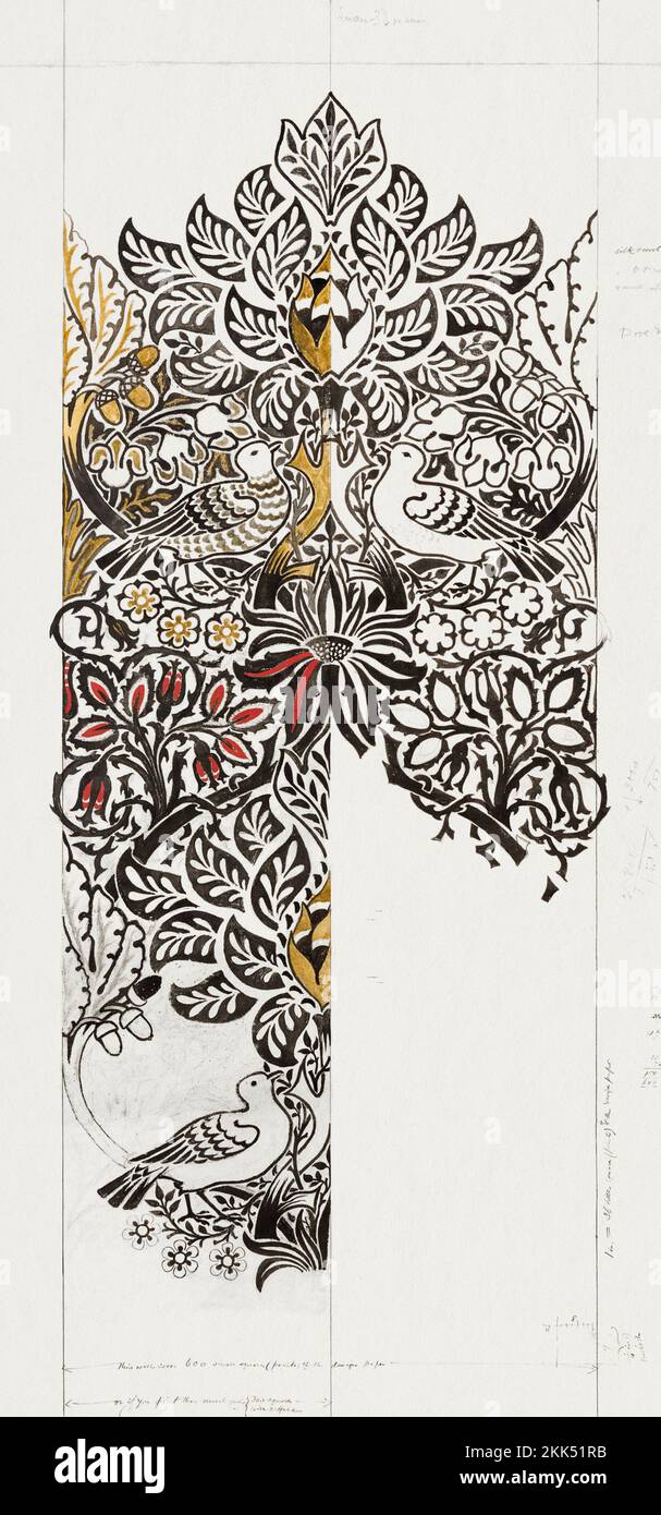 Aquarelle, tissu tissé - Dove et Rose (1879) par William Morris Banque D'Images