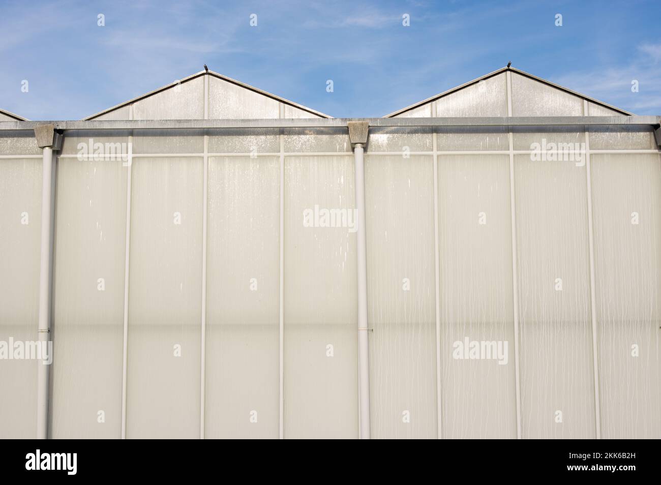 Serre de verre extérieur avec un ciel bleu clair Banque D'Images