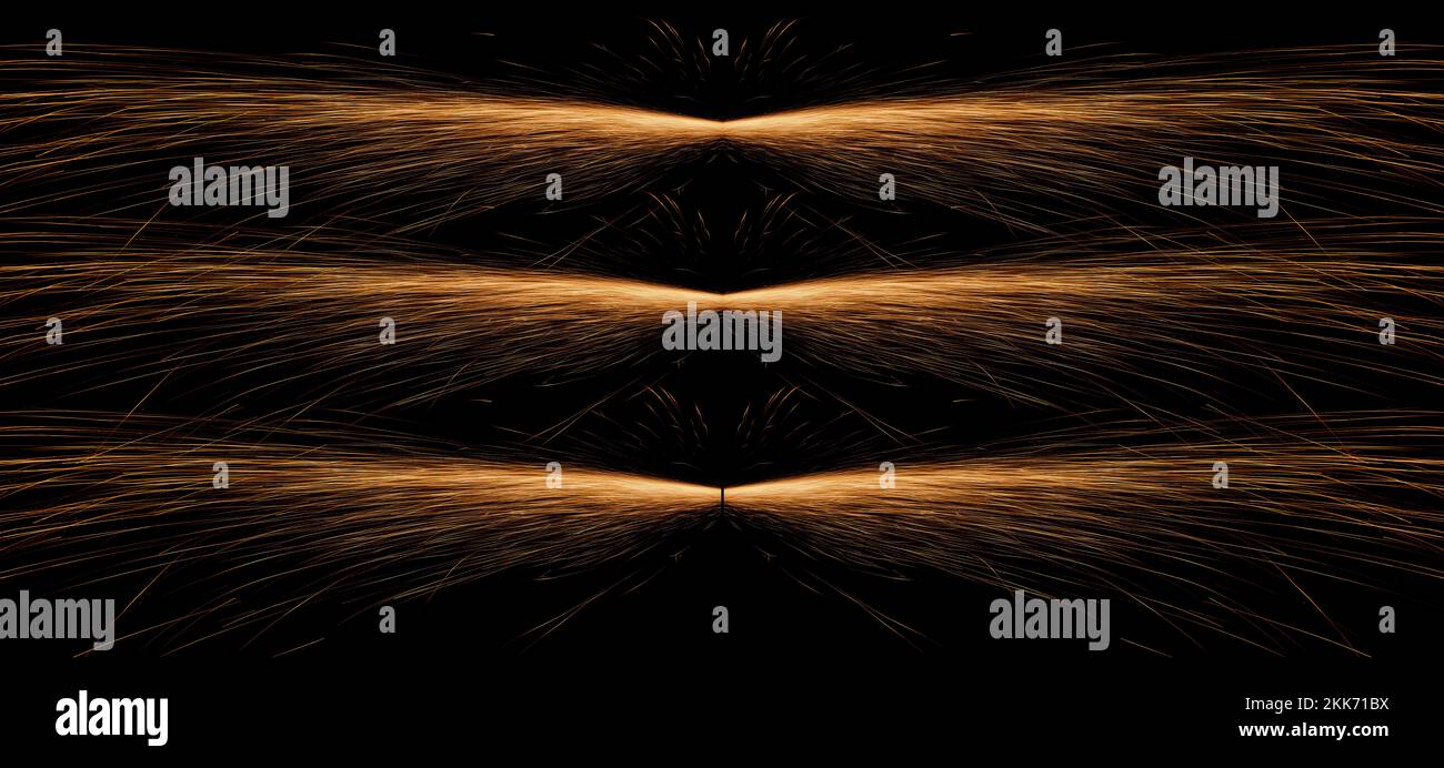 étincelles rapides provenant des meuleuses d'angle sur fond noir Banque D'Images