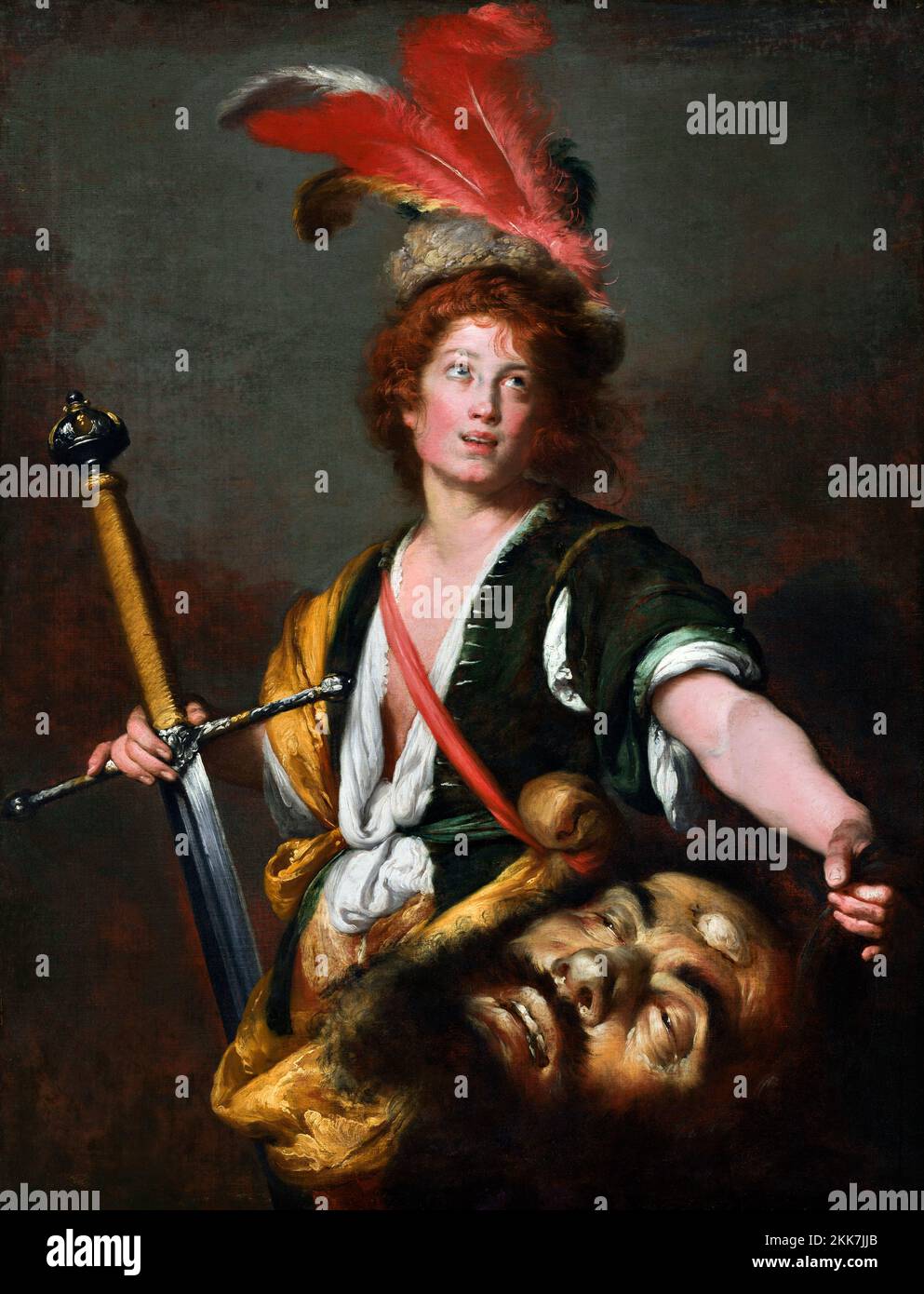 David avec le chef de Goliath par Bernardo Strozzi (1582-1644), huile sur toile, c. 1636 Banque D'Images