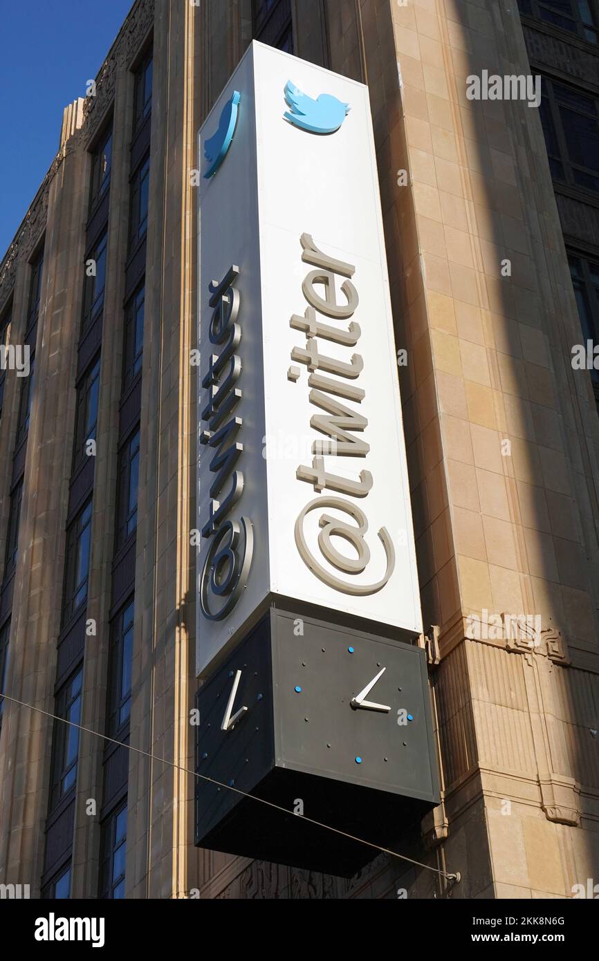 Le siège social de Twitter, jeudi 24 novembre 2022, à San Francisco. Banque D'Images