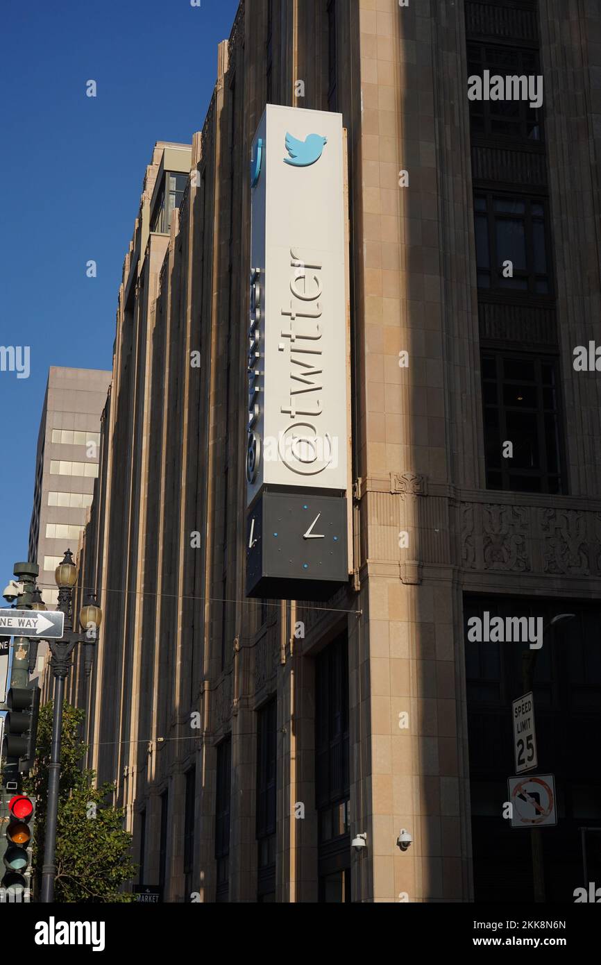 Le siège social de Twitter, jeudi 24 novembre 2022, à San Francisco. Banque D'Images